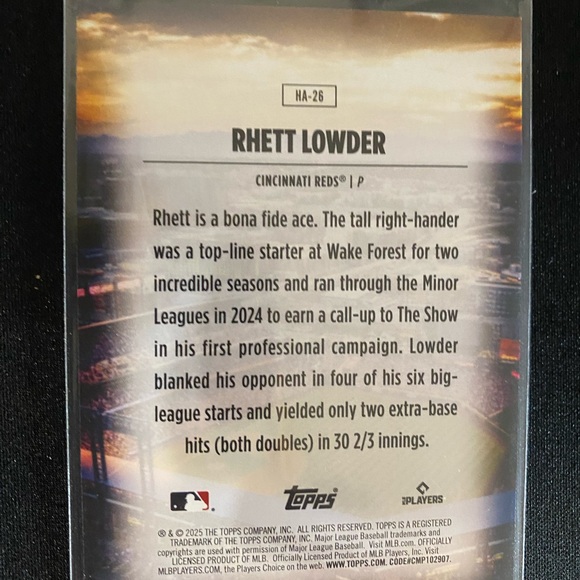 Topps Home Field Advantage #HA-26 Rhett Lowder (Rookie Card) - Picture 2 of 2